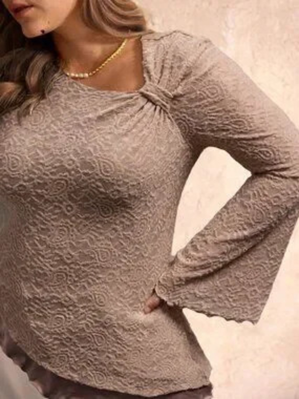 ZARA Khaki Casual Women's Plus Size Asymmetric Neck Twist Hem Knit Blouse